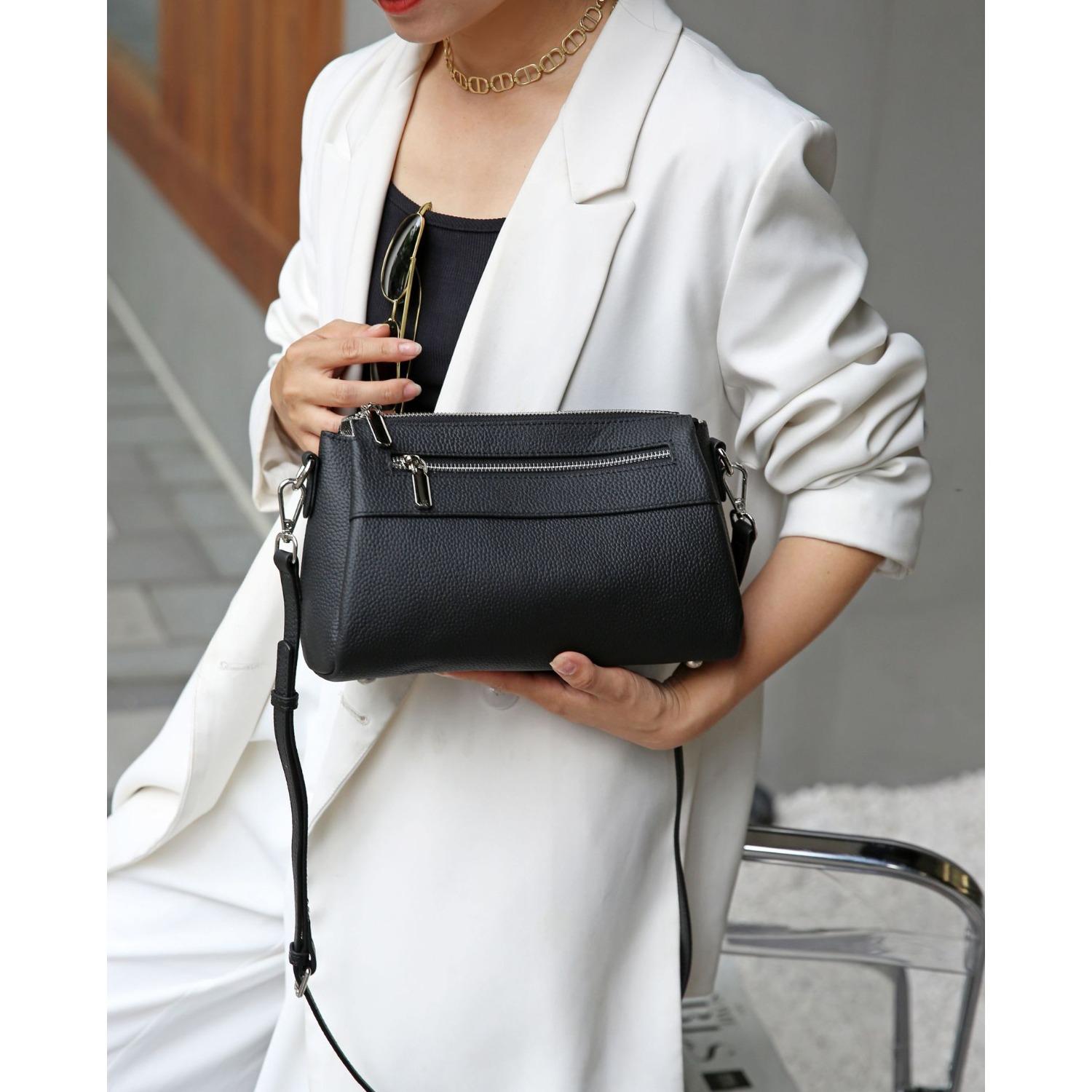 

Женская сумка через плечо из коровьей кожи, вместительная, модная, простая и практичная, с несколькими отделениями, из мягкой кожи чёрный