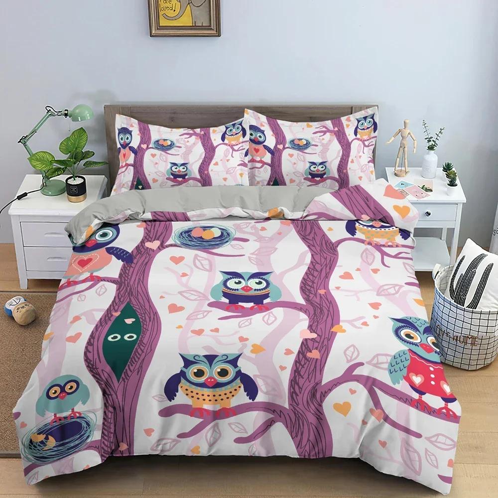 3D Druck Cartoon Eule Niedliche Tiere Bequemer Bettbezug Steppdecke Kissenbezug Bettwäscheset Kinder Schlafzimmer Dekoration Heimtextil