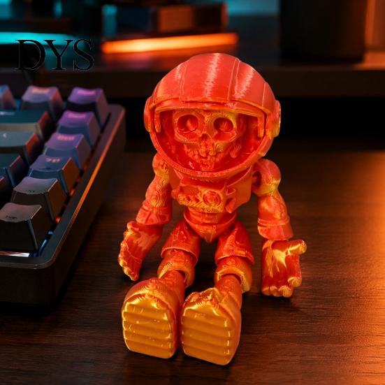 Stress Relief Fidget Toy 3D Printed Skull Astronaut Figurine, Articulated Skeleton Spaceman Action Figure, Cool Room Decor Halloween Movable
