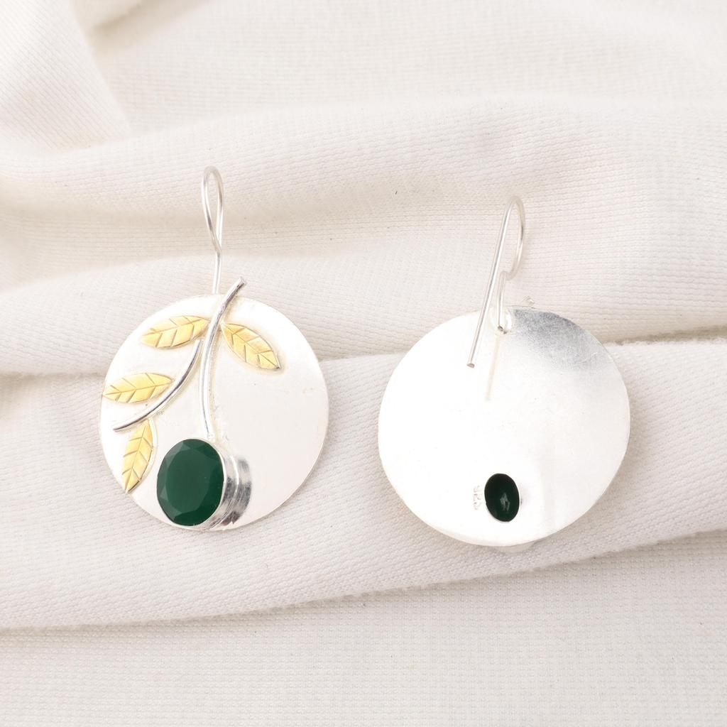 Green Onyx Earrings, Handmade Gemstone Earrings, 925 Solid Sterling Silver Earrings Antique Jewelry, For Engagement Gift