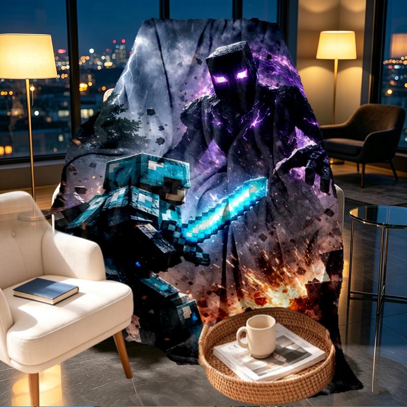Minecraft Print Blanket - Soft & Comfortable, for Bedroom, Travel, Sofa, Home Decoration - Birthday Christmas Gift for Friend