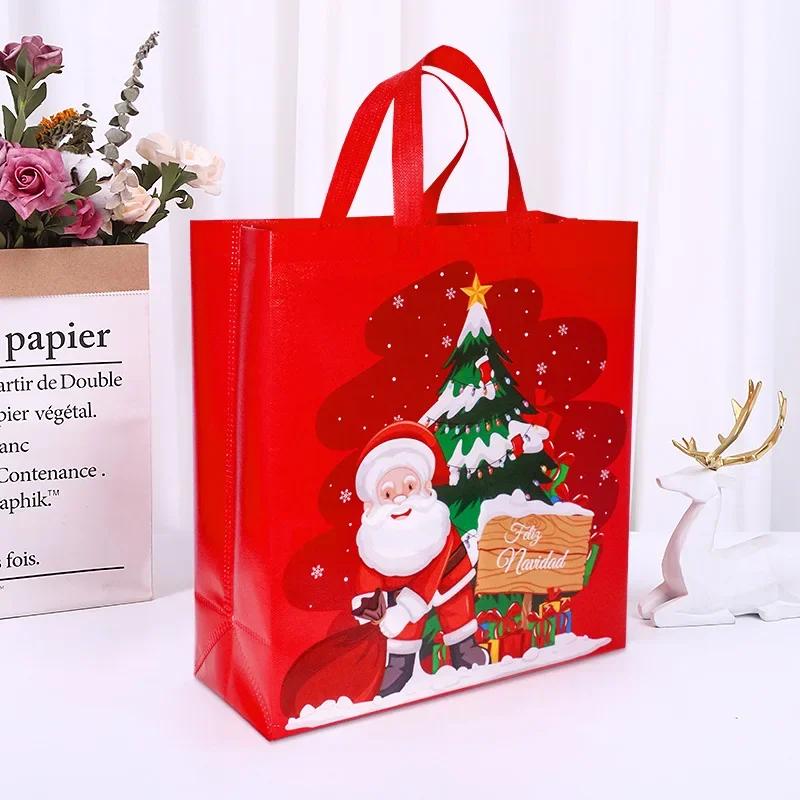 2025 New in Christmas Gift Bags Cartoon Cute Santa Elk Snowman Printing Non Woven Handbag Hot Pressing Wholesale Party Supplies