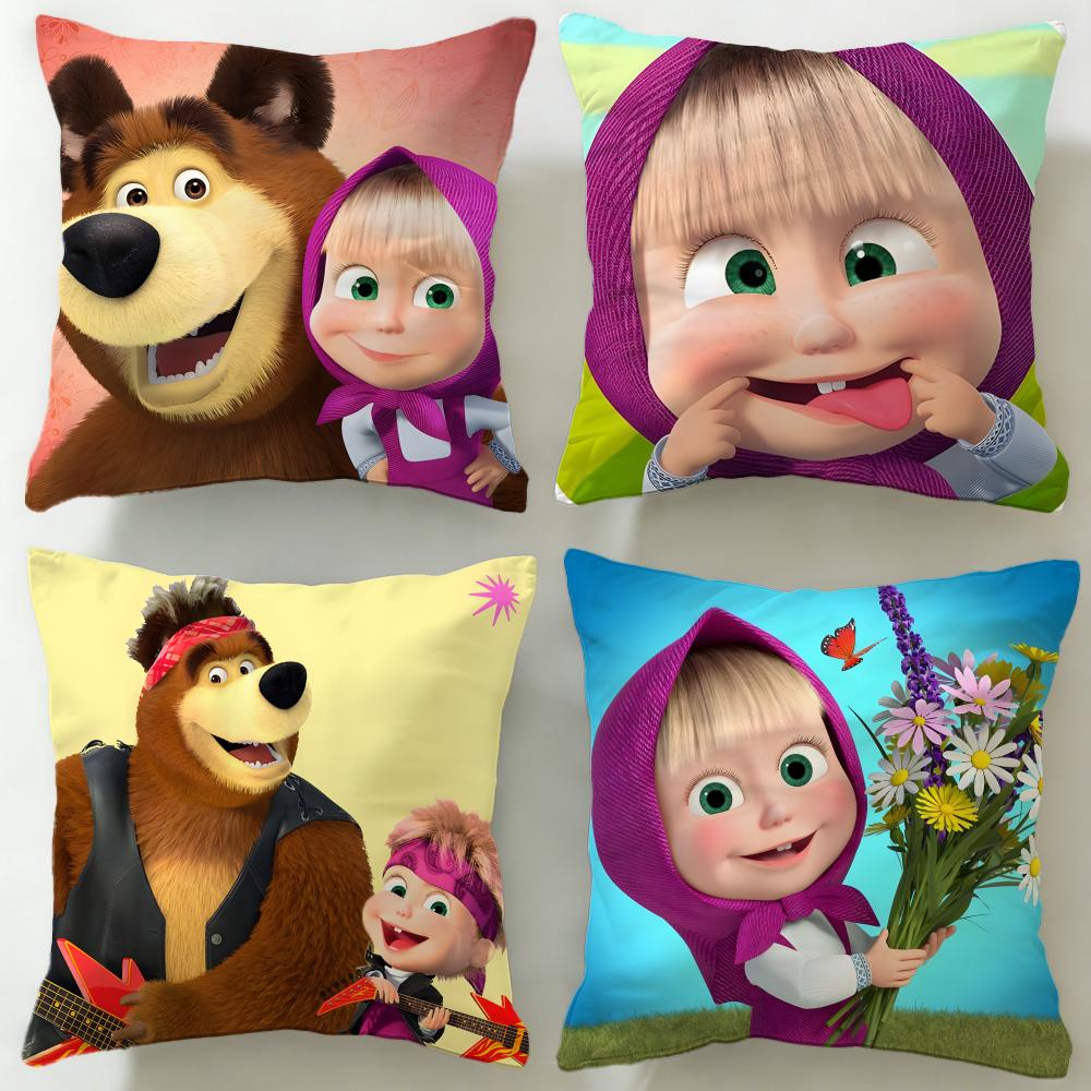Klassische Zeichentrickfigur Mascha und der Bär Kissenbezug Weich Leicht zu waschen Kissenhülle Vielseitig für Sofa Bett Reise und Büro
