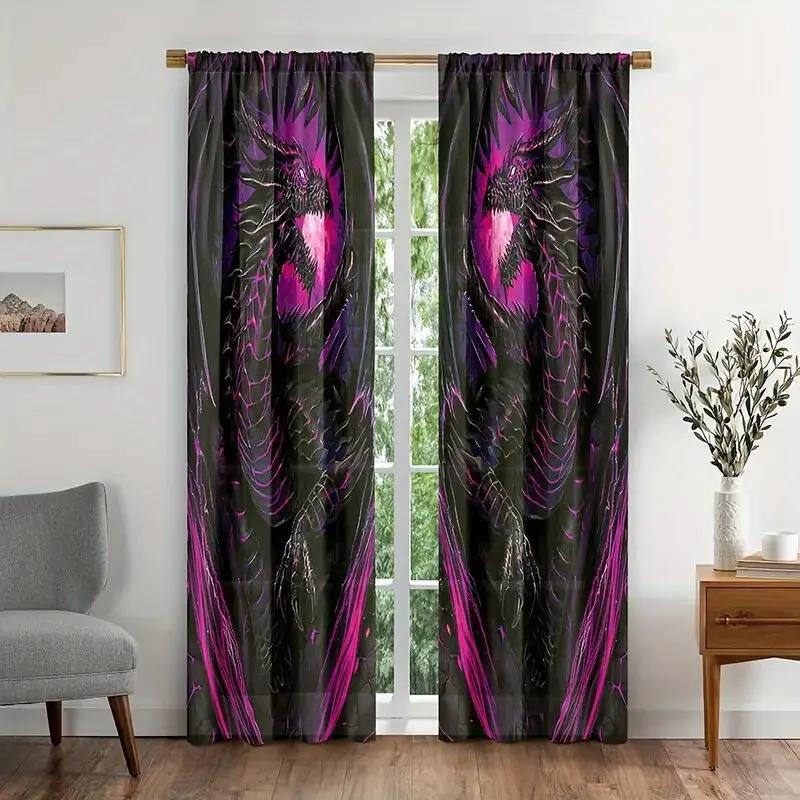 Purple Black Dragon Pattern Printed Curtains Suitable Bedroom Living Room Home Decoration Made Of Polyester Great Window Treatment