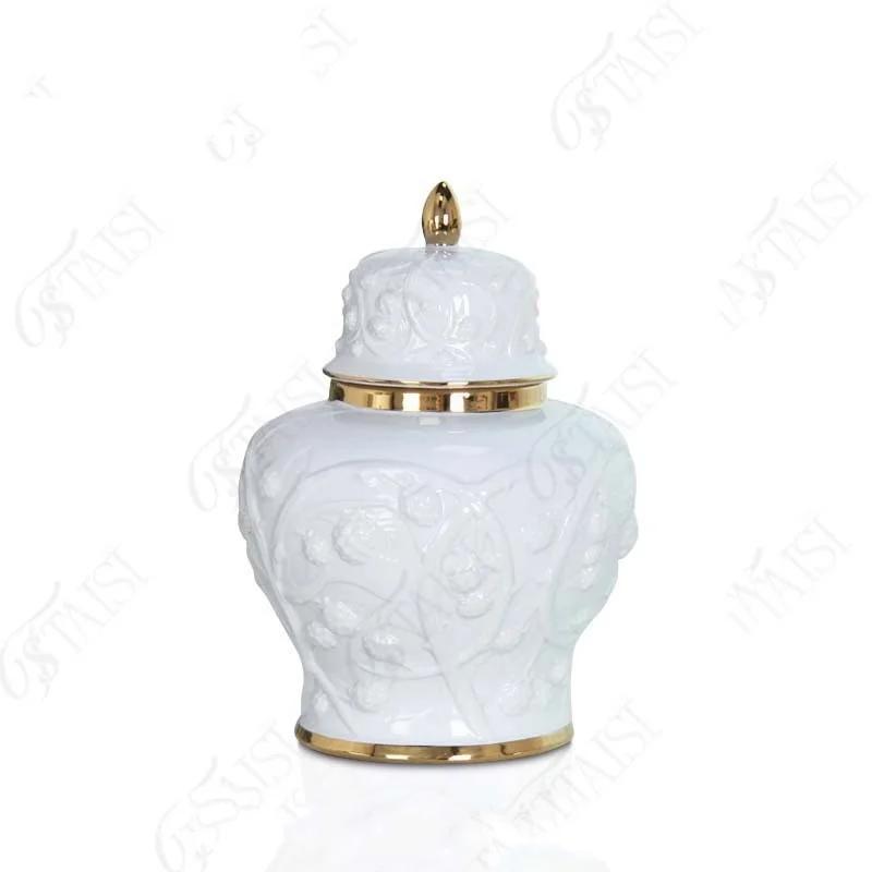 Ceramic Pot Porcelain Ginger Jar Embossed Flower Pattern Storage Tank Flower Vase Shogun Jar Home Decoration Accessories