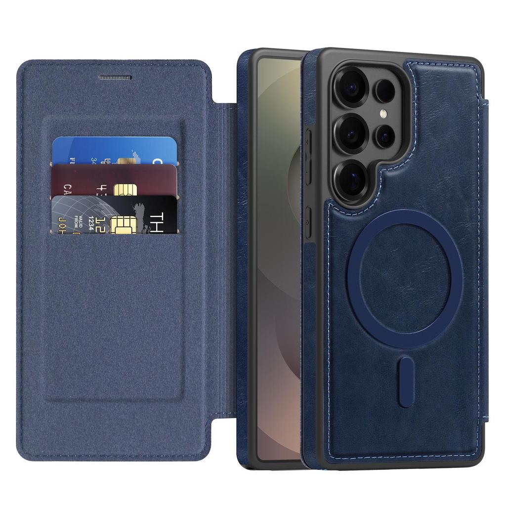 Skórzane etui z klapką Samsung S25EDGE/S24Plus z magnetycznym slotem na karty - Galwanizowane etui biznesowe