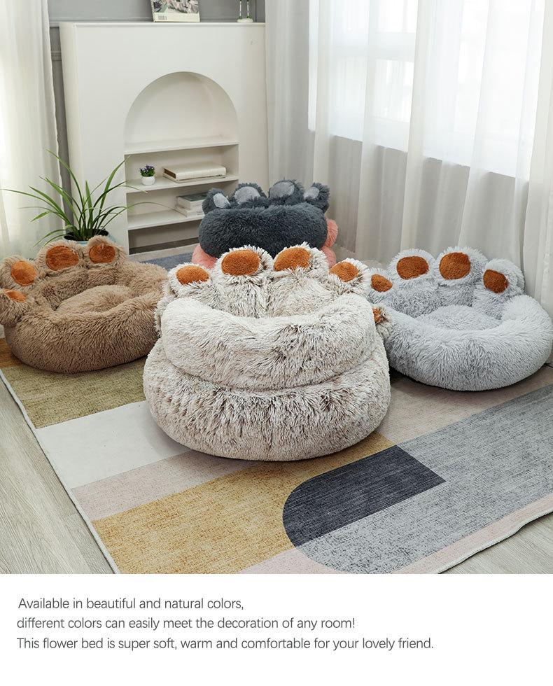 Warm Cartoon Bear Paw Plush Pet Bed for Cats and Dogs