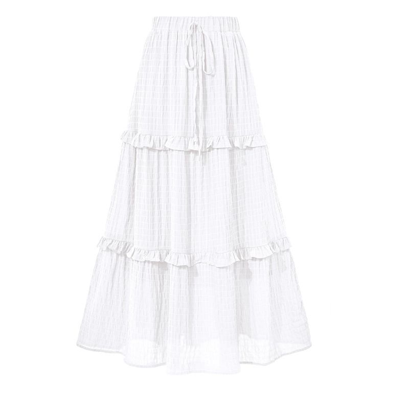 

Solid Color Elastic Waistband Tied Skirt Pure Color Elastic Waist Tie Skirt White S