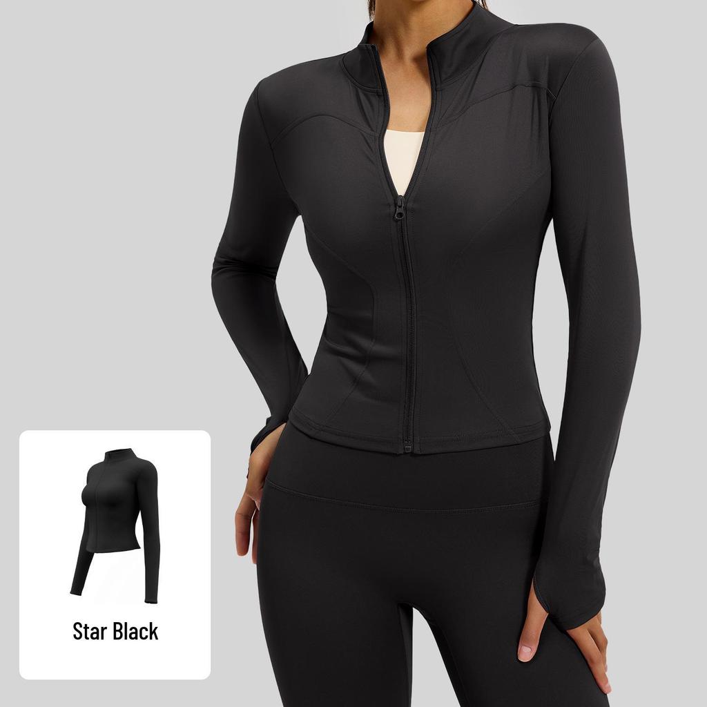 Women's Juyitang Stand-up Collar Yoga Jacket for Running & Cycling - Slimming, Elastic Fitness Top
