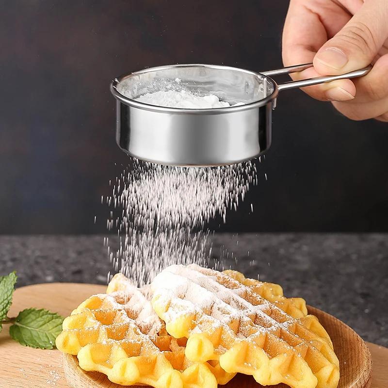 Baking Flour Sifter Food Strainers Powder Stainless Steel Hand-held Reusable Sieve for Flour Cup Shakers Kitchen Baking Tools