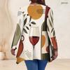 Women Plus Size V Neck Long Sleeve Printed Asymmetric Hem Flared Tunic Top