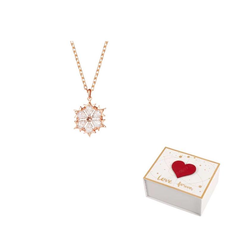 Swarovski Magic Snowflake Faux Crystal Stone Necklaces Womens Rose Gold/White F-white gift box золотой