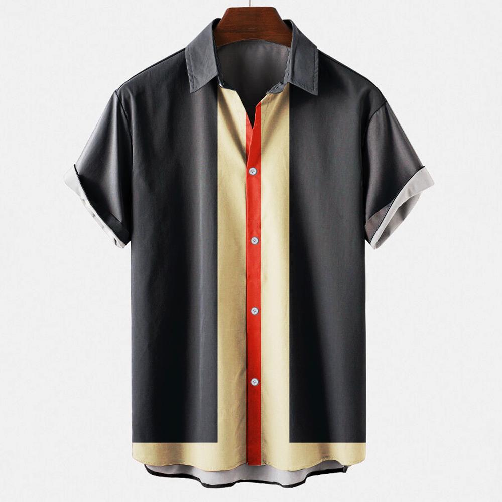 Men's Hawaiian Beach Short Sleeved Striped Shirt 3D Printed Loose Street Fun Men's Top Fashion Casual Simple Pocketless Shirt