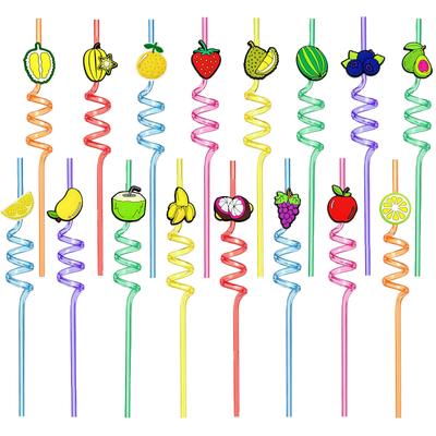 Cartoon Fruit Spiral Straw Decorative Straw Stickers Party Supplies Bar Straws 10pcs