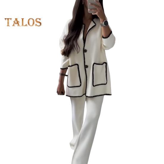 

Комплект из 2 предметов: женская рубашка и брюки, осенний комплект с отложным воротником, однобортный топ с длинными рукавами, лоскутный топ, широкие свободные брюки, домашняя одежда, повседневный наряд S белый