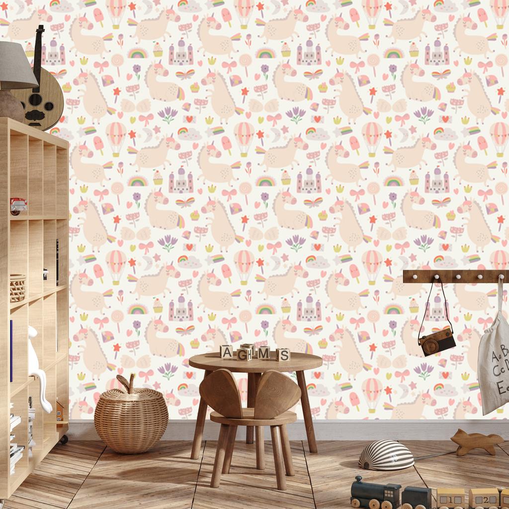 Wallpaper Unicorns, Sweets and Plants for Living Room and Bedroom 50x1000