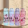 1PC Jesus Floral Letter Art 750ml Color Plastic Sports Water Bottle Leakproof Flip Straw Lid Suitable for Sports Office Home Use