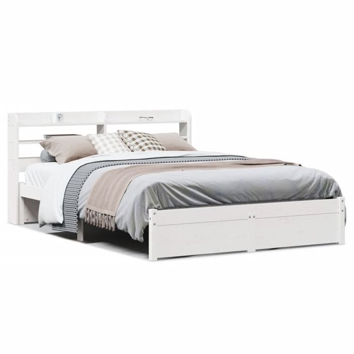 VidaXL Bed Frame with Headboard White 120x200 Cm Solid Pine Wood, Bed, Solid Wood Bed Frame, Bedroom Furniture At 3306735
