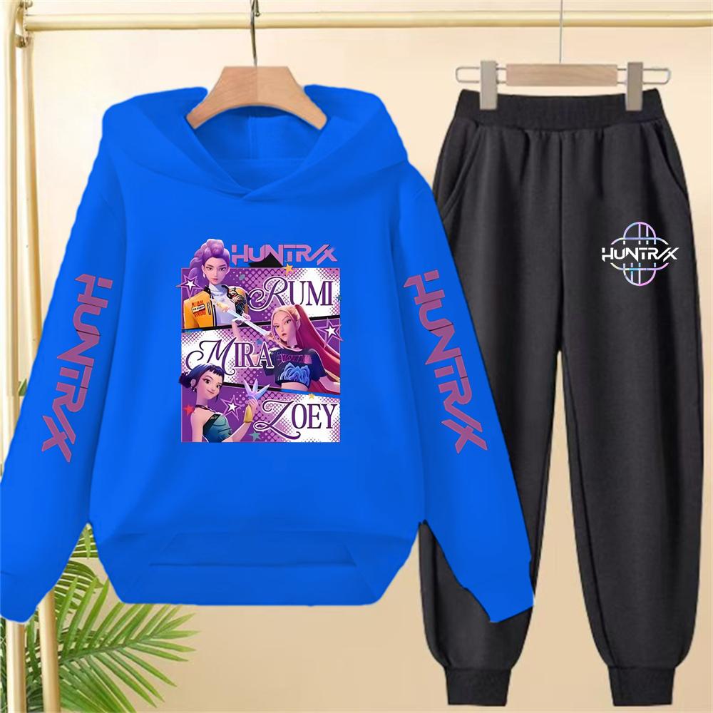 Children pink Hoodie KPop Demon Hunters Print Black Boys Girls Coat Sweatshirt+Pants Toddler Clothes autumn winter Set