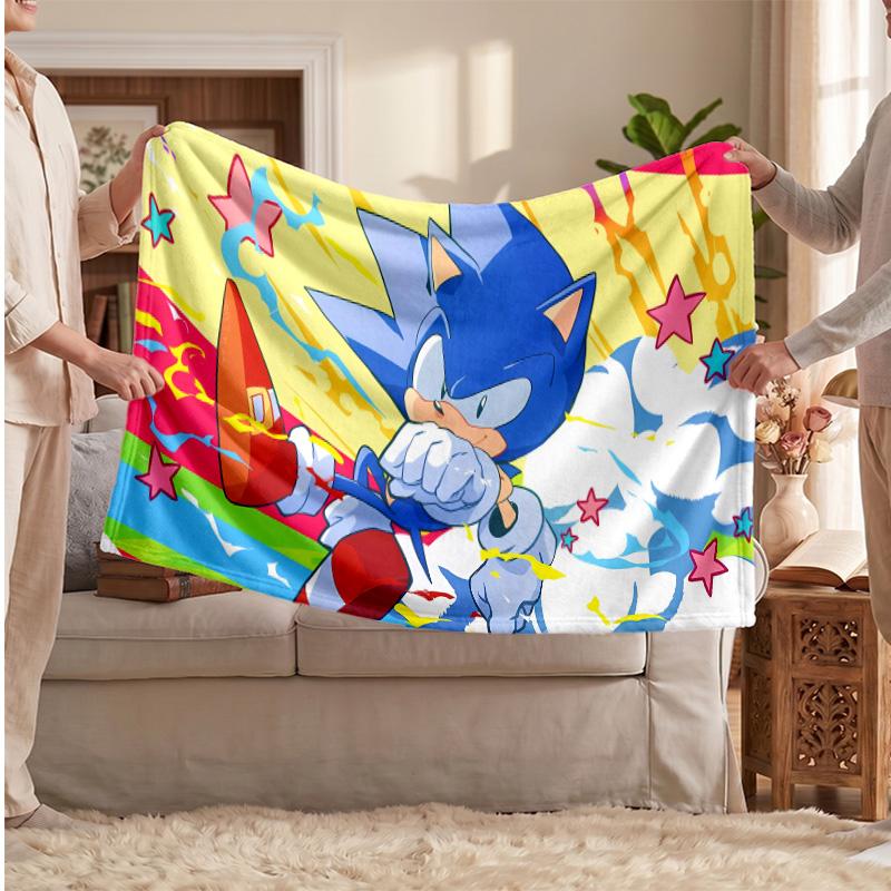 Sonic the Hedgehog Printed Flannel Blanket, Skin Friendly Warm Throw for Indoor Couch Bed Daily Use
