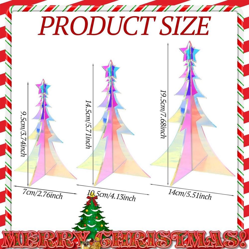 

3pcs Prismatic Iridescent Christmas Tree Ornament Iridescent Colorful Acrylic 3D Decor Holographic Desktop Christmas Tree Decor Others