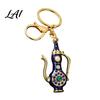 Pitcher Key Ring Retro Teapot Keychain with Rhinestones Ethnic Style Vintage Pot Ring Decorative Pendant for Handbags Backpacks Car Keys 3D