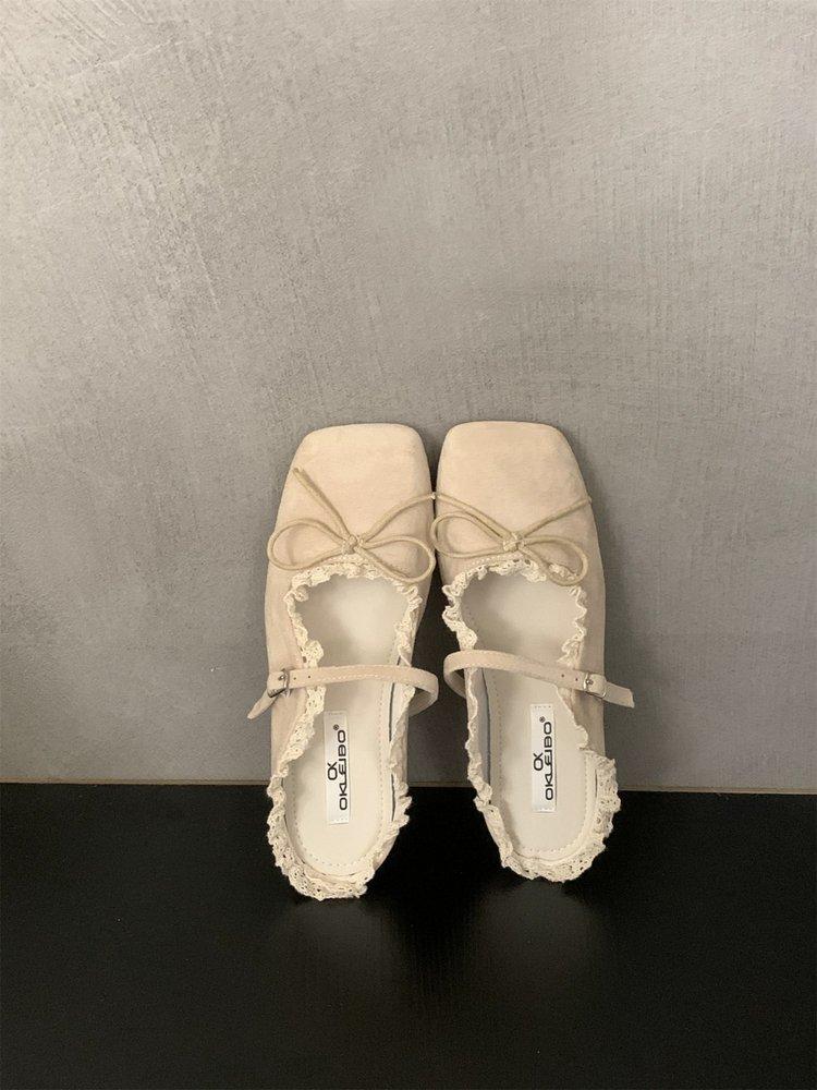 Evening Women's Shoes Gentle Flat French Mary Jane Half Slippers Bow Single Shoes Spring and Summer Retro Blue Ballet Shoes