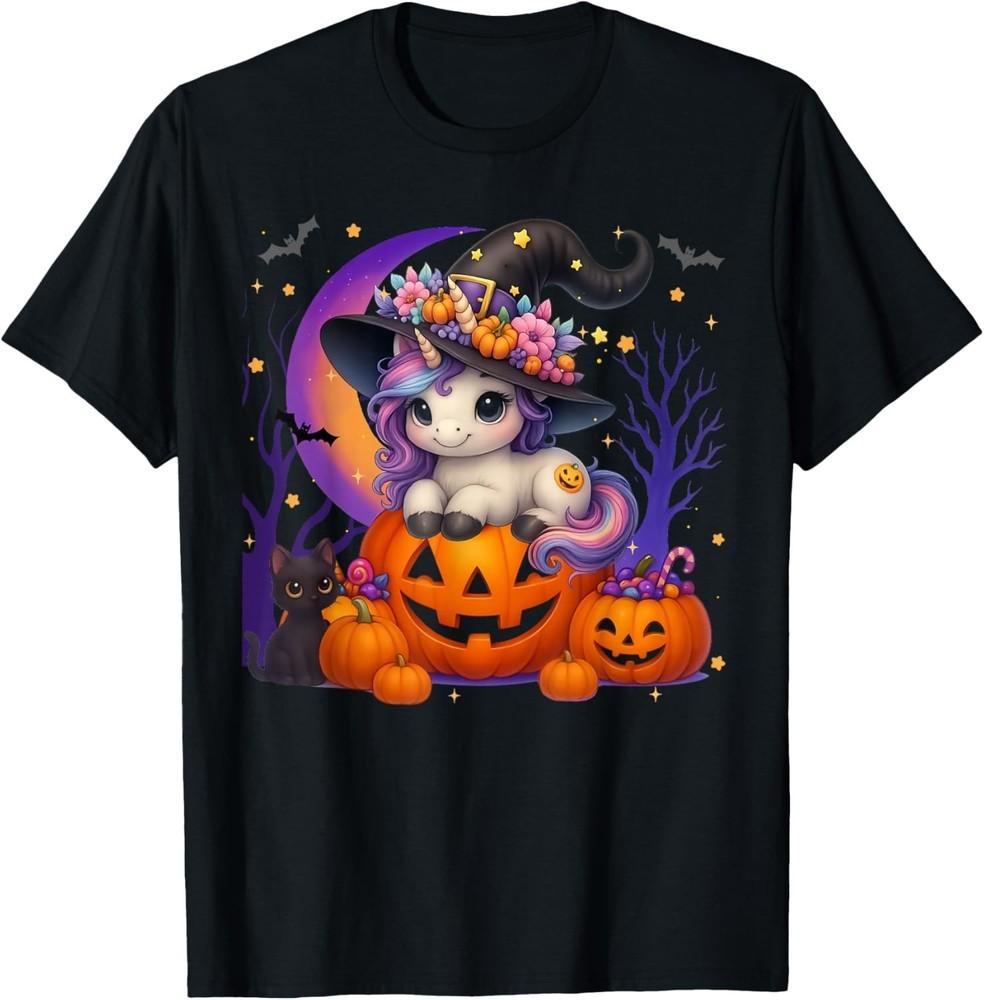 

Милая ведьма Единорог Джек О фонарь Костюмы на Хэллоуин Девочки унисекс Футболка M