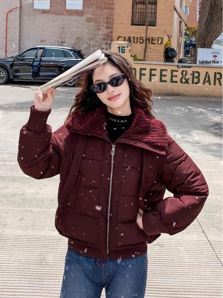 Korean Style Women's Lapel Down Cotton Coat - Winter Thickened Warm Fashion Jacket