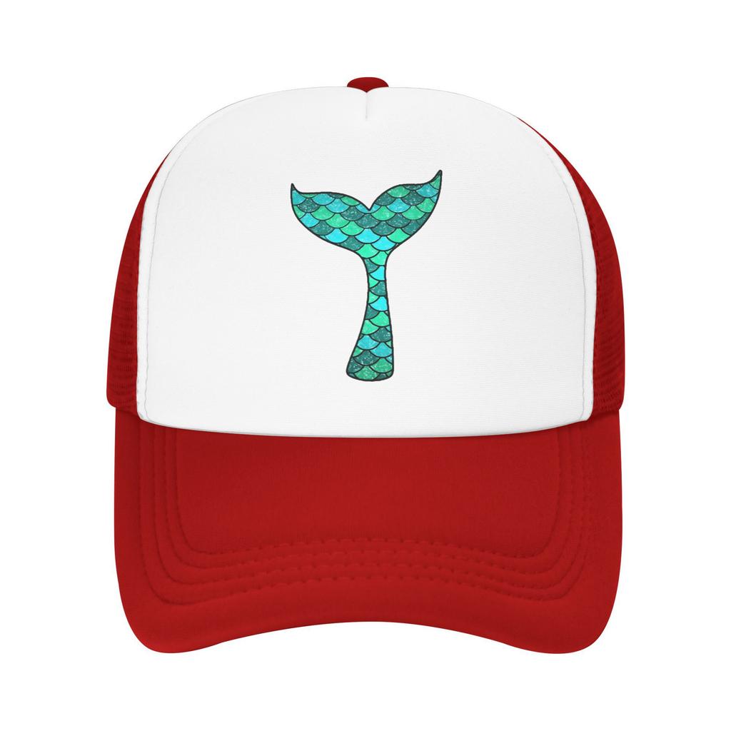 Mermaid Tail Print Trucker Hat Breathable Mesh Baseball Cap Black White Adjustable Casual Outdoor Headwear