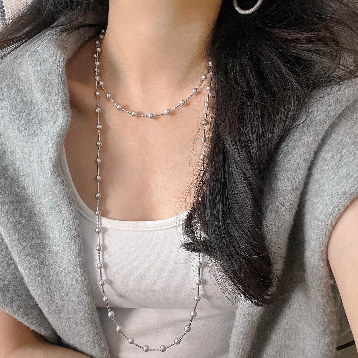 

6Mm Real Multi-Hemp Faux Crystal Pearl Multi-Loop Sweater Chain Necklace