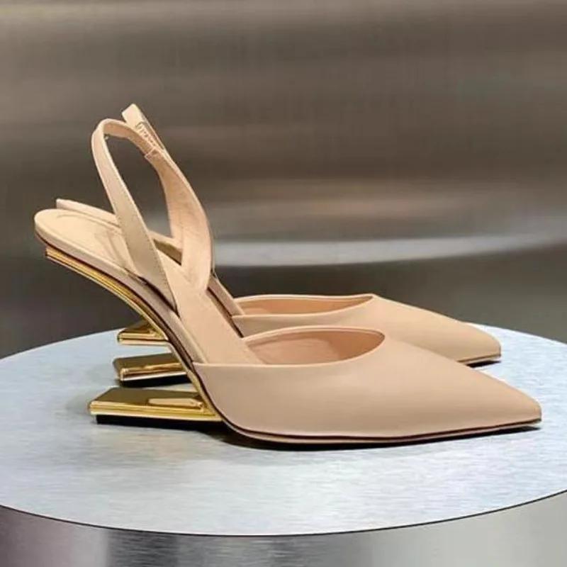 womens new summer style simple solid color shallow slip-on sandals PU waterproof daily casual party dress women's high heels