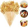 50pcs Golden Silver Hollow Star Bamboo Skewers Buffet Fruit Food Picks Cocktail Sticks Christmas Party Birthday Wedding Decor