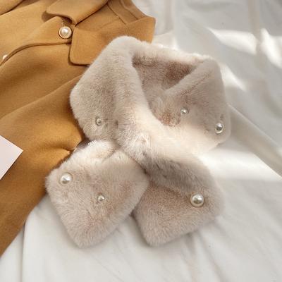 Modischer kleiner Schal aus Perlenplüsch von Dongdaemun für Damen im Winter, Kragen aus Imitationskaninchenfell, verdickter Halsschutz, vielseitiger Schal