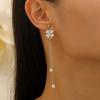 Fashion Fresh Versatile Design Lucky Grass Imitation Pearl Flower Long Tassel Earrings For Women