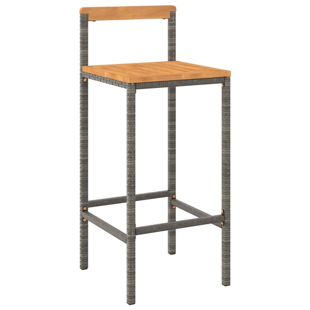 Bar Stool Set of 2 Grey Poly Rattan and Solid Acacia Wood