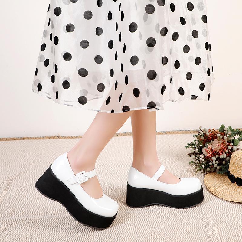 Mode Frühling Damen Flats Mode Flache Plateau Keil Damen Slipper Schuhe Lackleder Riemen Mary Janes Schuhe Mädchen Große Größe