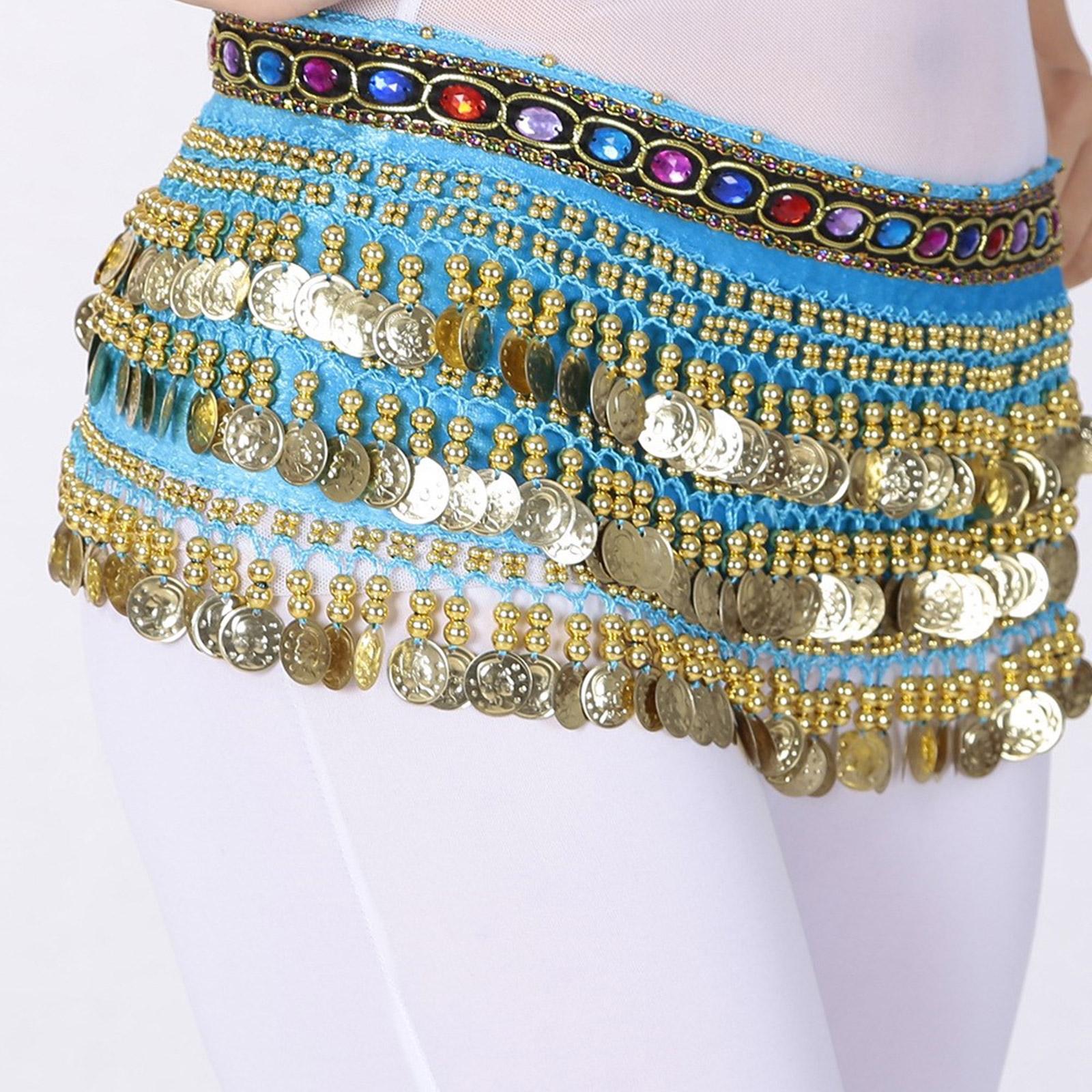 Women Belly Dance Belt Hip Scarf, Bellydance Hip Scarf Skirt Belly Dance Waist Chain with Gold Coins Belly Dance Cloth 9