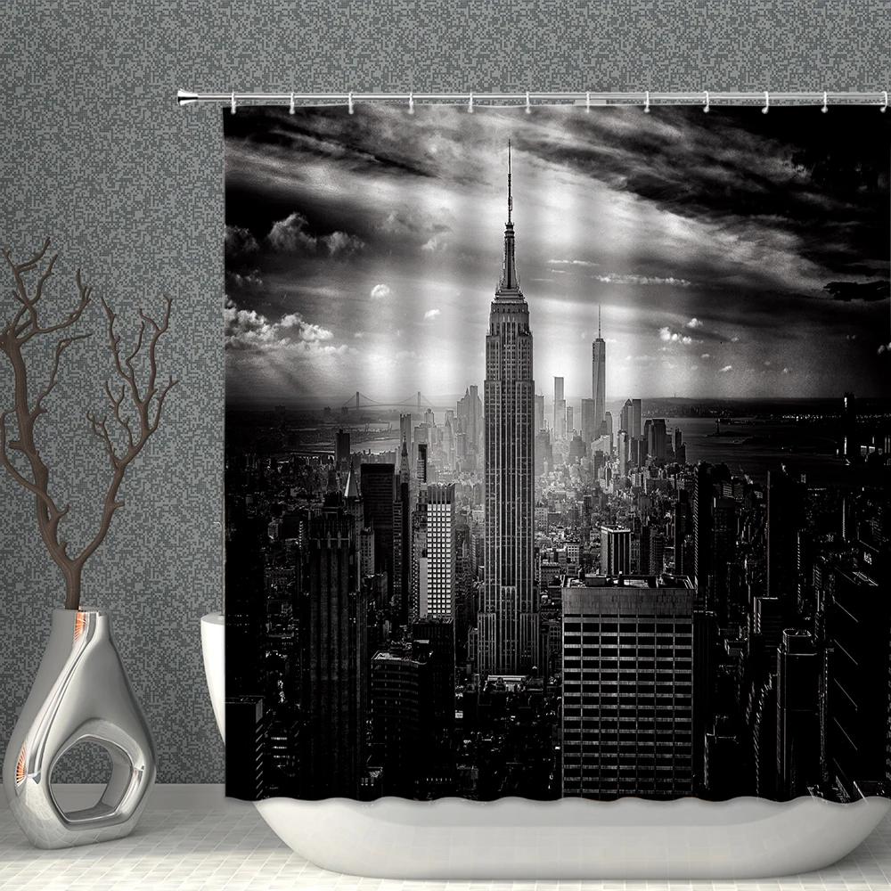 Scenery Shower Curtain Big Ben Golden Gate Bridge UK USA Building Landscape Bath Curtains Waterproof Cloth Bathroom Screen Decor