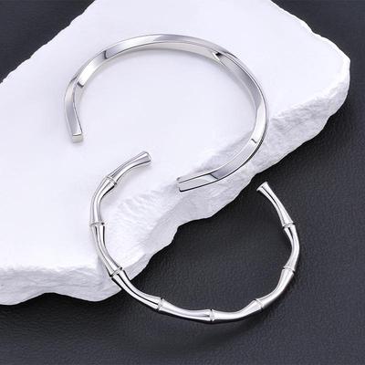 Half-Open Bamboo Joint Mobius Strip Bracelet, Stainless Steel Fashion Wristband for Women