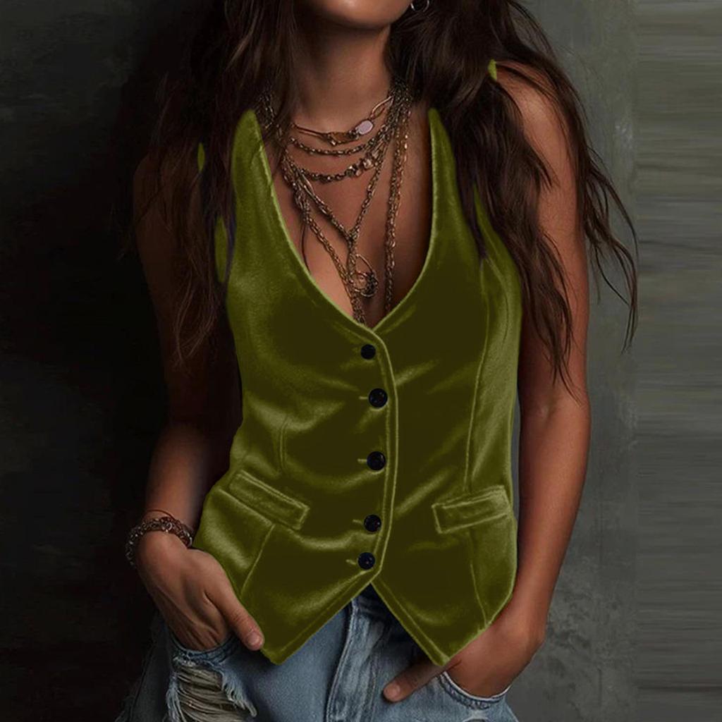 2026 Spring/Summer Women's Button Sexy Sleeveless Vest Tank Top