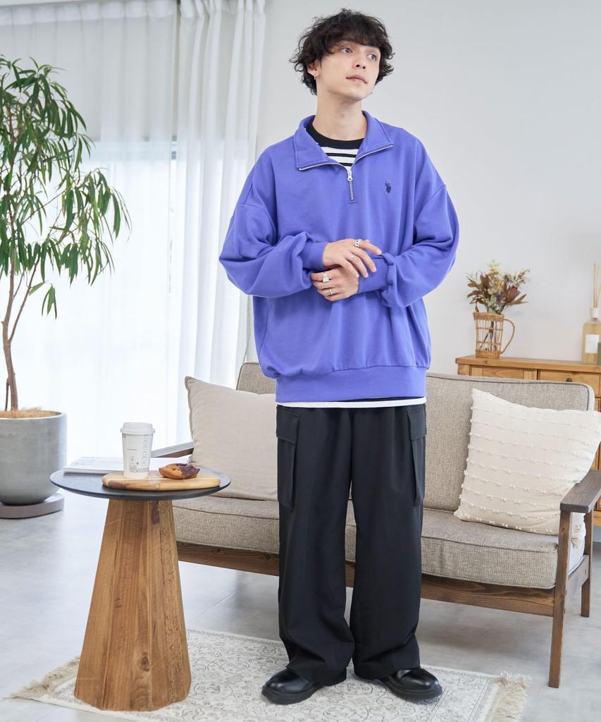 WEGO Long Sleeve Size by POLO Featuring a Unique Embroidered Perfect for Korean or As a Gift for or Men's Half-Zip Sweatshirt, Purple, M, U.S. ASSN.,
