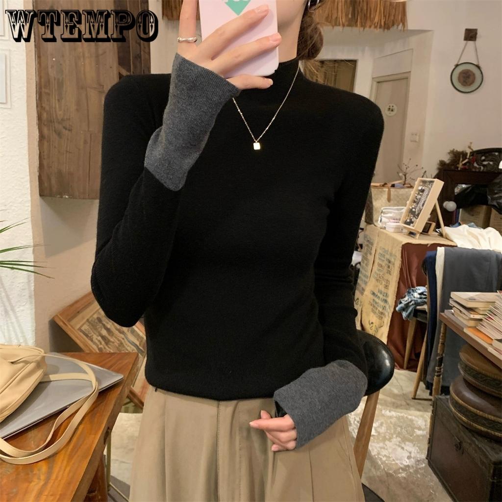 Color-blocking Half Turtleneck Knitted Sweater Feminine Slim and Trendy Pullover Autumn and Winter Sweater