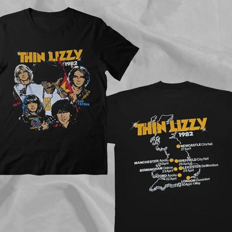 THIN LIZZY 1982 UK Tour Rare Black Double Sided T-Shirt For Fans Cotton Full Siz XXXL
