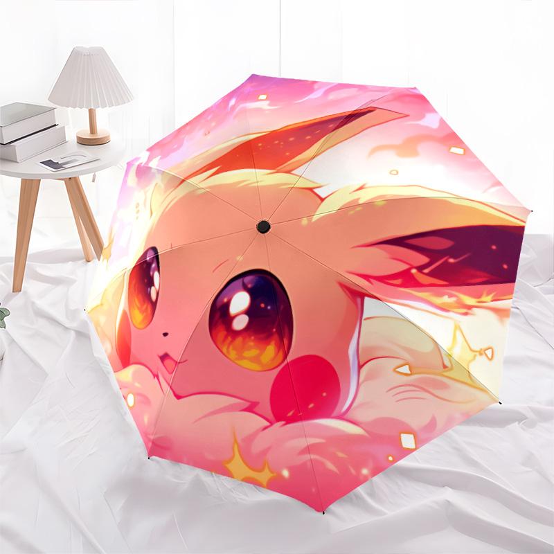 Patrón de Eevee, paraguas de plegado automático, diseño portátil y plegable, 8 varillas, un regalo de Navidad o cumpleaños.