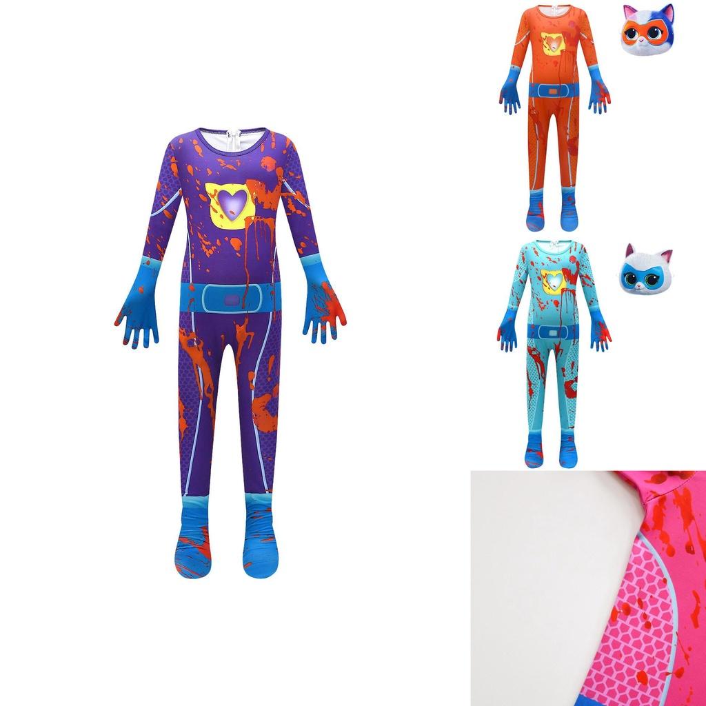 Superkitties Kids Onesie Costume With Soft Milk Silk Fabric Cartoon Style Purple Blue Pink Orange 100cm-150cm/43.3-59.05in