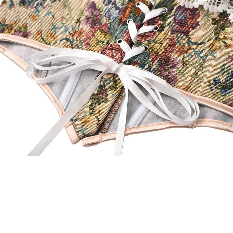 Vintage French Women Bustier Corset Sexy Lace-Up Floral Print Push up Corset Top Party Clubwear Bodice Y2k Corselet Feminino