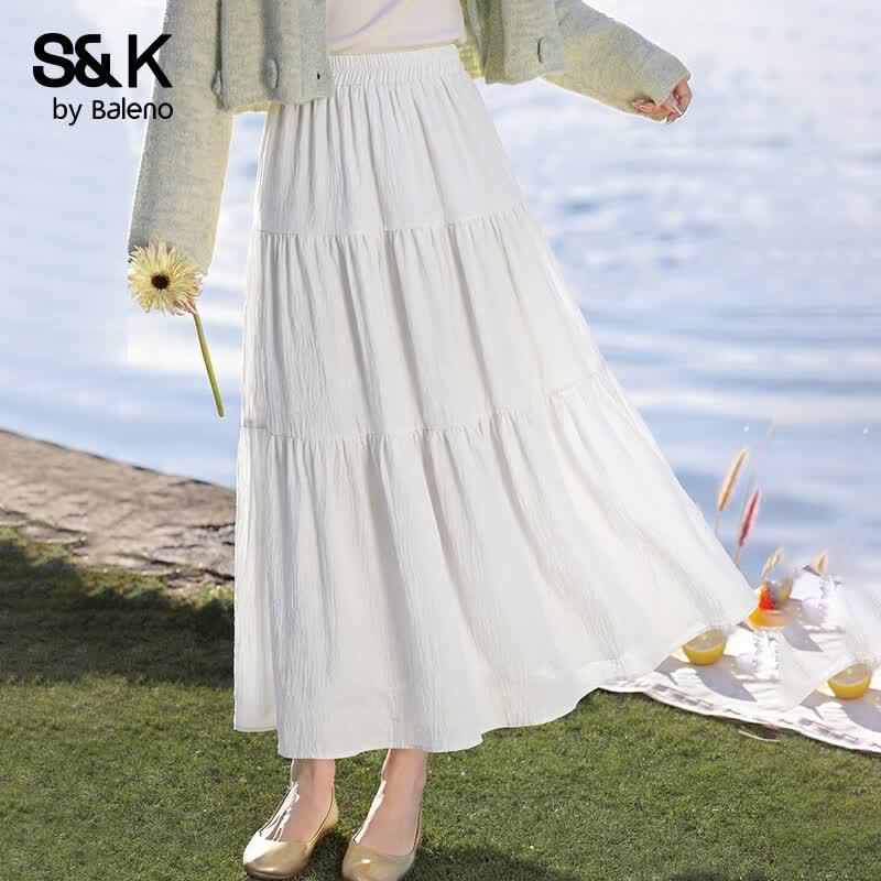 Baleno S&K Women s High-Waisted Tiered Maxi Skirt One Size белый