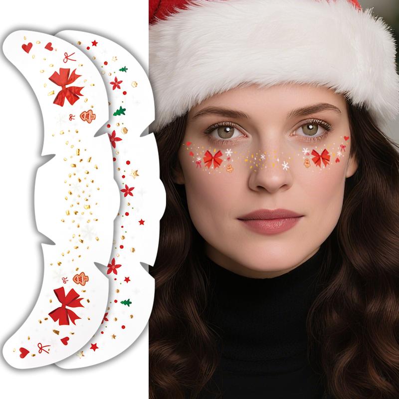 Christmas Face Tattoo Stickers Bells Bow Hearts Stars Ribbons Freckles Temporary Tattoo Stickers for Festival Party