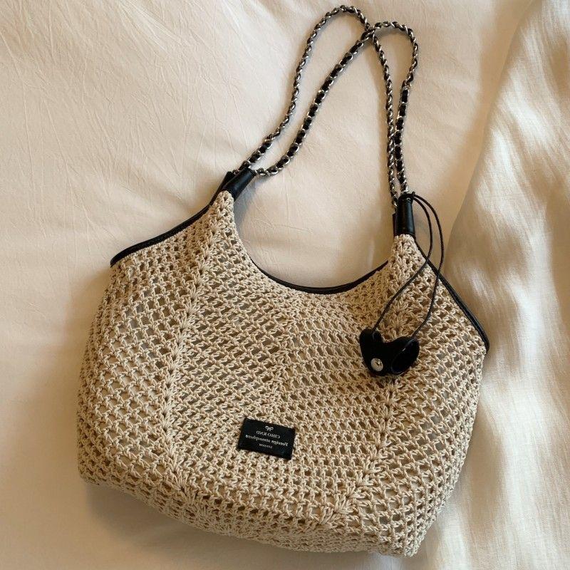 

Женская сумка Nange Кожа коровы + Янтарная веревка Классная плетеная сумка ручной работы Женская летняя плетеная сумка-тоут через плечо Picture Color